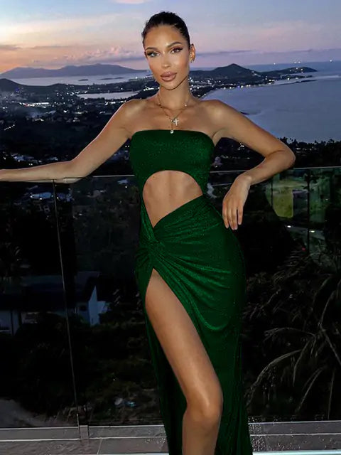 Load image into Gallery viewer, Mozision Sexy Strapless High Split Maxi Dress
