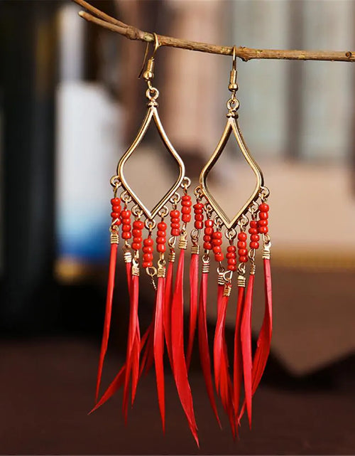 Load image into Gallery viewer, Tassels Feather Earrings
